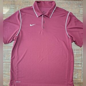 Nike Dri-Fit Men's Polo Shirt Size Large Red/White‎ Nike Logo Polyester
